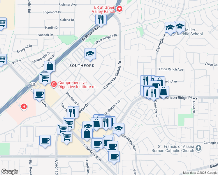 map of restaurants, bars, coffee shops, grocery stores, and more near 575 Dusty Palms Lane in Henderson