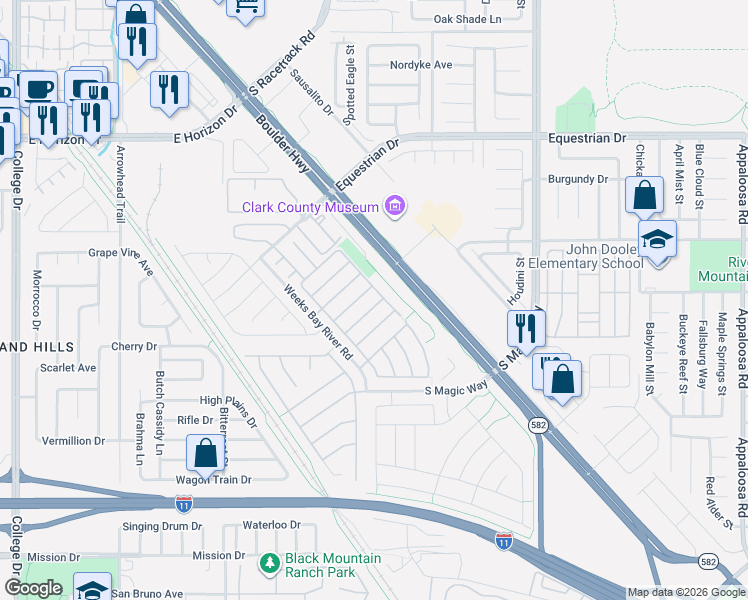 map of restaurants, bars, coffee shops, grocery stores, and more near 1028 Roaring River Avenue in Henderson