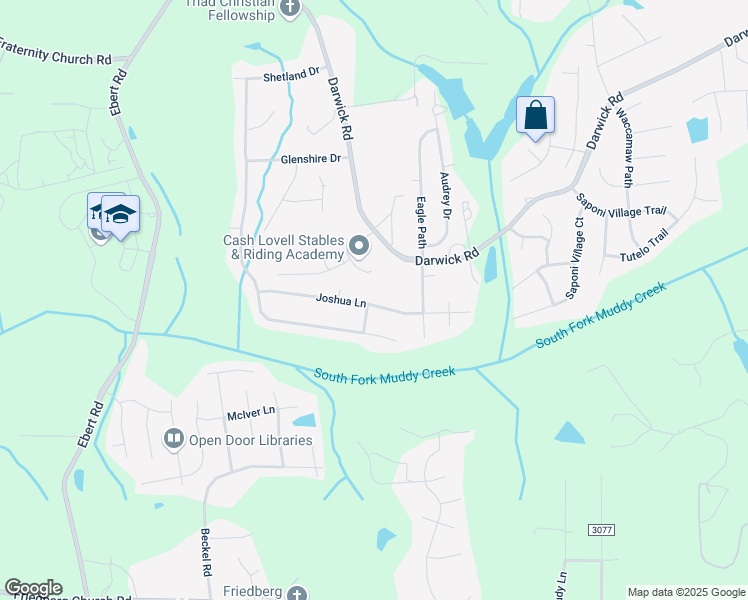 map of restaurants, bars, coffee shops, grocery stores, and more near 2347 Joshua Lane in Winston-Salem