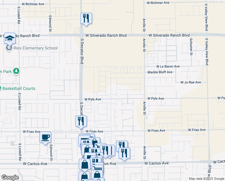 map of restaurants, bars, coffee shops, grocery stores, and more near 10048 Cameron Street in Las Vegas
