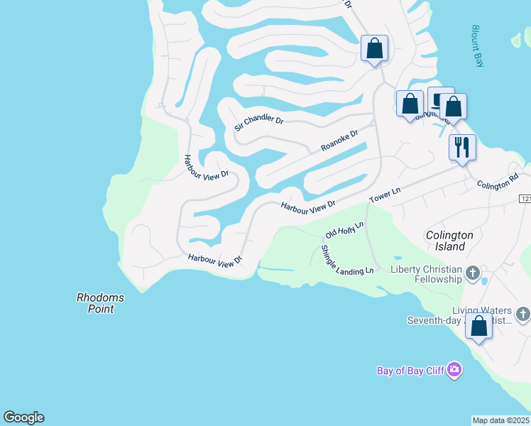 map of restaurants, bars, coffee shops, grocery stores, and more near 523 Harbour View Drive in Kill Devil Hills