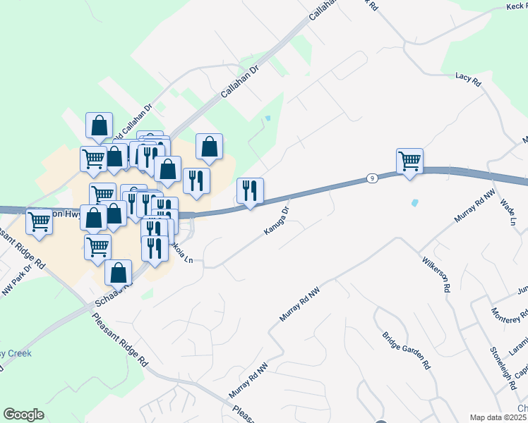 map of restaurants, bars, coffee shops, grocery stores, and more near 6515 Clinton Highway in Knoxville