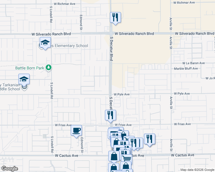 map of restaurants, bars, coffee shops, grocery stores, and more near 10048 Pipe Stone Street in Las Vegas