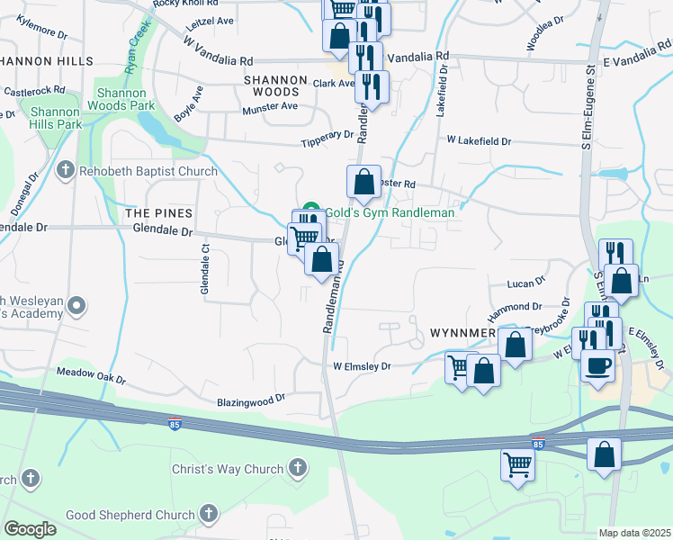 map of restaurants, bars, coffee shops, grocery stores, and more near 3228 Randleman Road in Greensboro