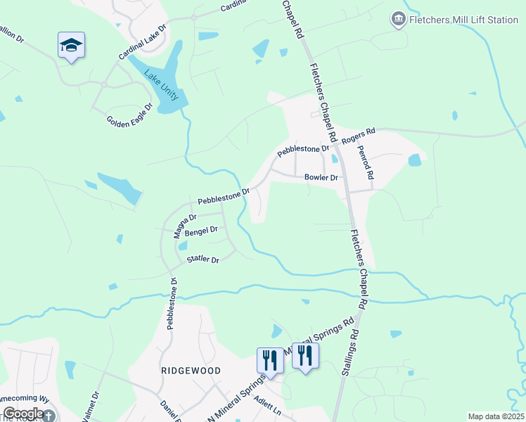 map of restaurants, bars, coffee shops, grocery stores, and more near 17 Redstone Court in Durham