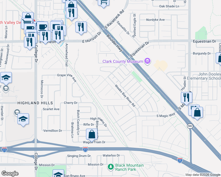 map of restaurants, bars, coffee shops, grocery stores, and more near 970 Rye Creek Court in Henderson