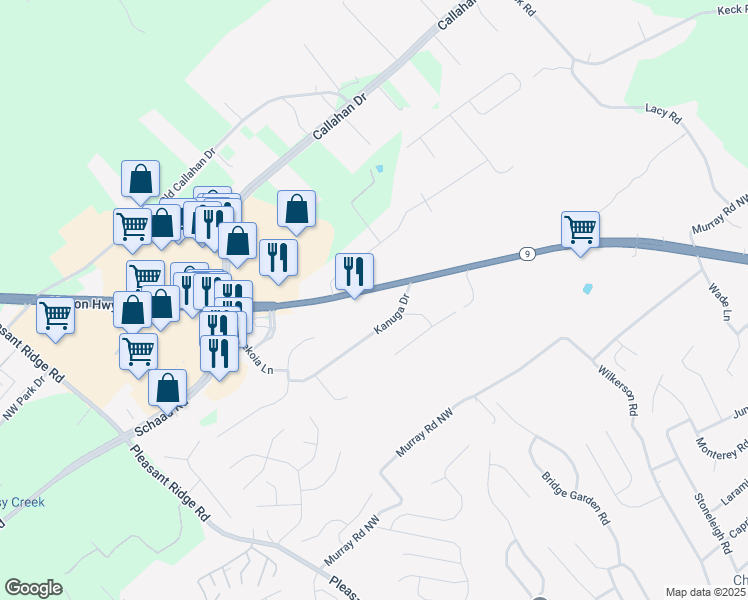 map of restaurants, bars, coffee shops, grocery stores, and more near 6515 Clinton Highway in Knoxville