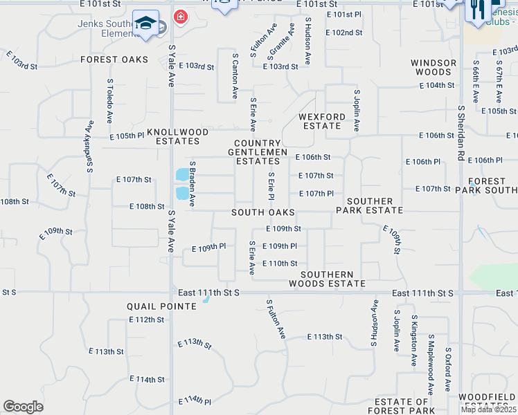 map of restaurants, bars, coffee shops, grocery stores, and more near 10646 South Erie Avenue in Tulsa
