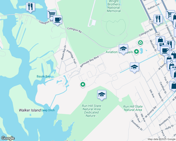 map of restaurants, bars, coffee shops, grocery stores, and more near Bermuda Bay Boulevard in Kill Devil Hills
