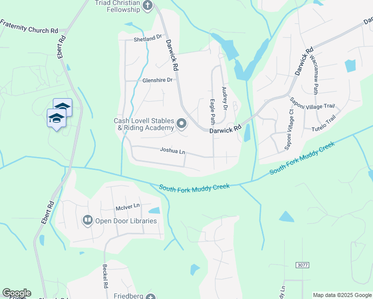 map of restaurants, bars, coffee shops, grocery stores, and more near 2347 Joshua Lane in Winston-Salem