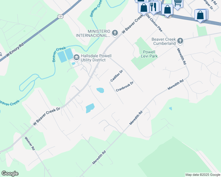 map of restaurants, bars, coffee shops, grocery stores, and more near 7244 Deville Way in Powell