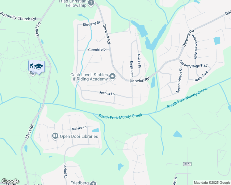 map of restaurants, bars, coffee shops, grocery stores, and more near 2347 Joshua Lane in Winston-Salem