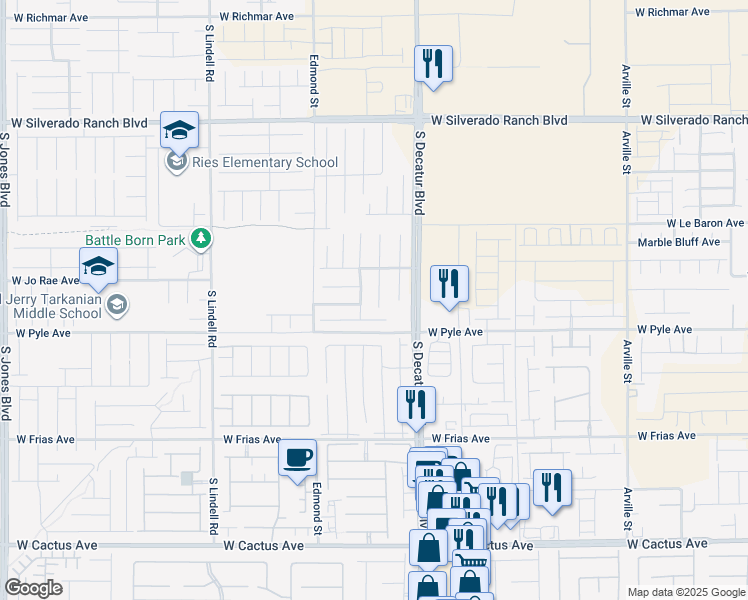 map of restaurants, bars, coffee shops, grocery stores, and more near 10045 Bay Stone Street in Las Vegas