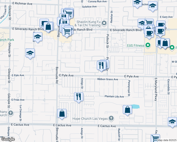 map of restaurants, bars, coffee shops, grocery stores, and more near 652 East Sole Addiction Avenue in Las Vegas