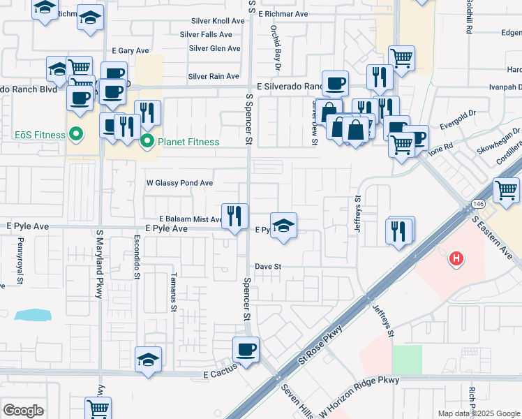 map of restaurants, bars, coffee shops, grocery stores, and more near 1844 Ghost Trace Avenue in Las Vegas