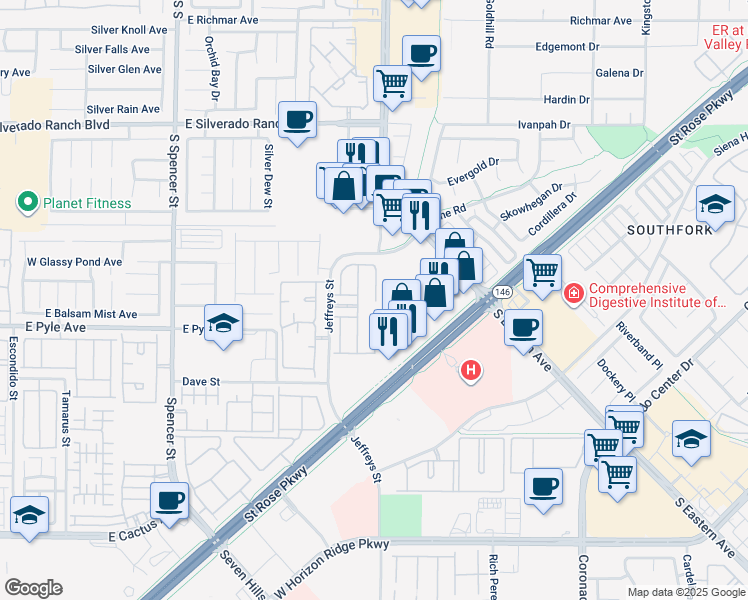 map of restaurants, bars, coffee shops, grocery stores, and more near 10025 Diamond Summit Court in Las Vegas