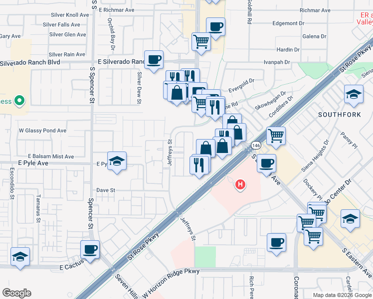 map of restaurants, bars, coffee shops, grocery stores, and more near 10025 Diamond Summit Court in Las Vegas