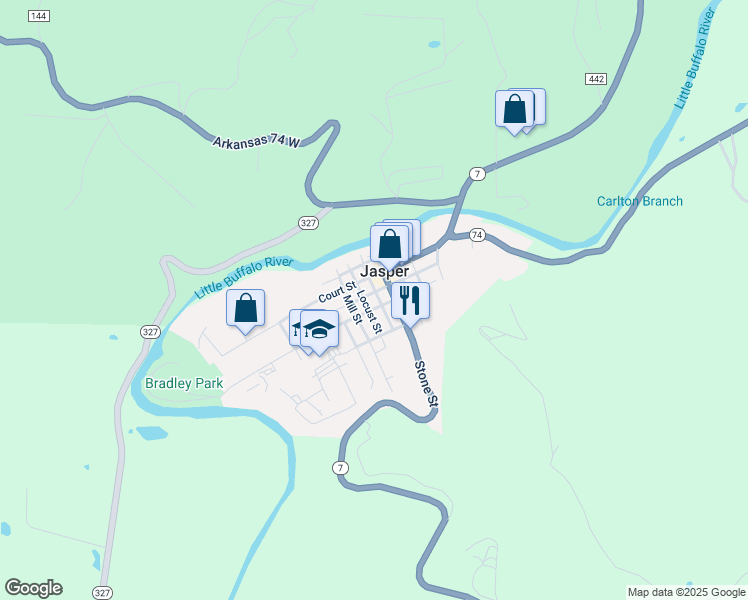 map of restaurants, bars, coffee shops, grocery stores, and more near 107 West Church Street in Jasper