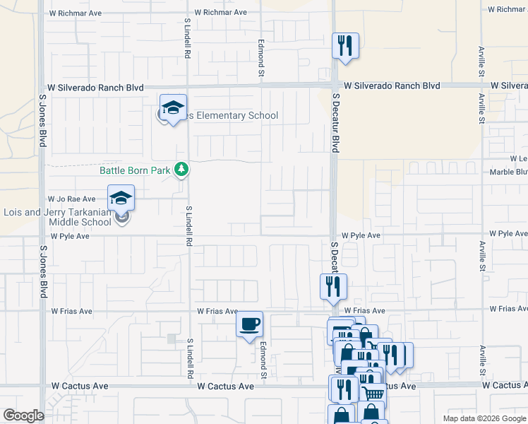 map of restaurants, bars, coffee shops, grocery stores, and more near 5261 Plymouth Bay Court in Las Vegas