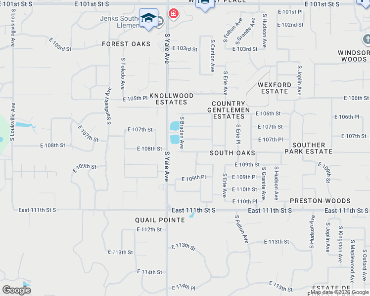 map of restaurants, bars, coffee shops, grocery stores, and more near 5106 East 107th Place in Tulsa