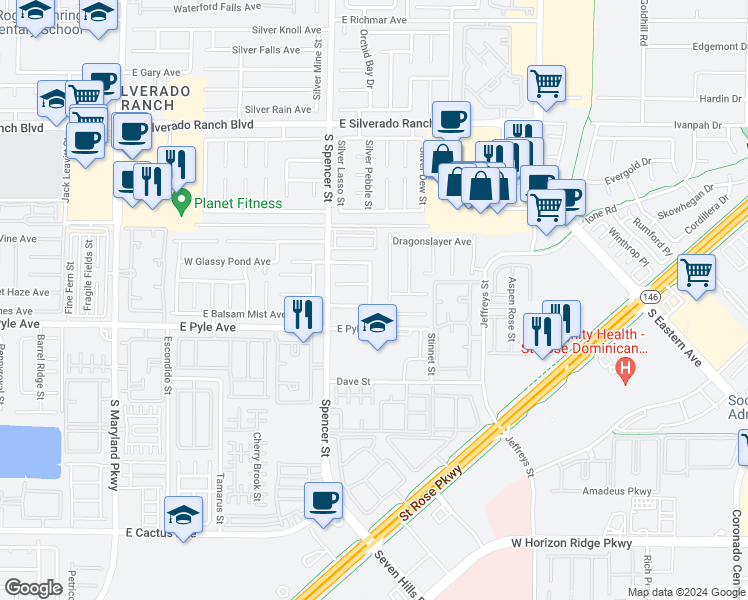 map of restaurants, bars, coffee shops, grocery stores, and more near 10058 Candle Maker Street in Las Vegas