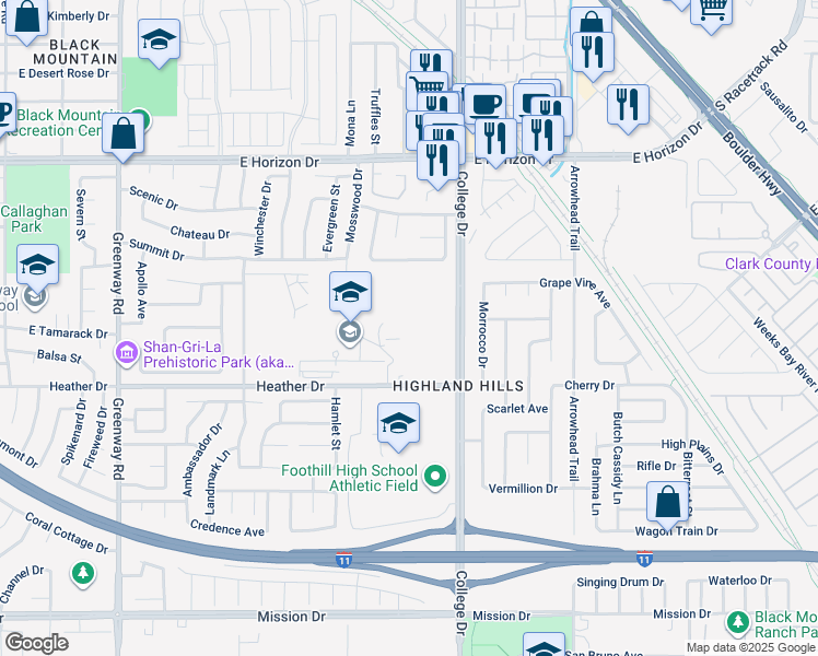 map of restaurants, bars, coffee shops, grocery stores, and more near 700 College Drive in Henderson