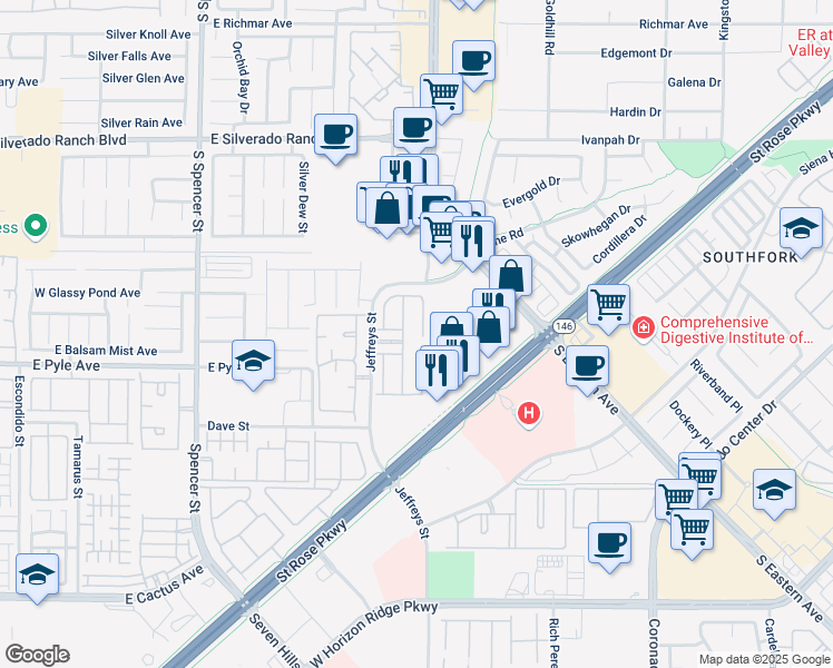 map of restaurants, bars, coffee shops, grocery stores, and more near 10025 Diamond Summit Court in Las Vegas