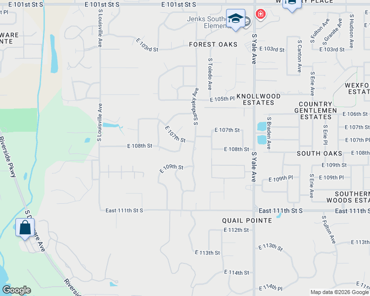map of restaurants, bars, coffee shops, grocery stores, and more near 4322 East 107th Street in Tulsa