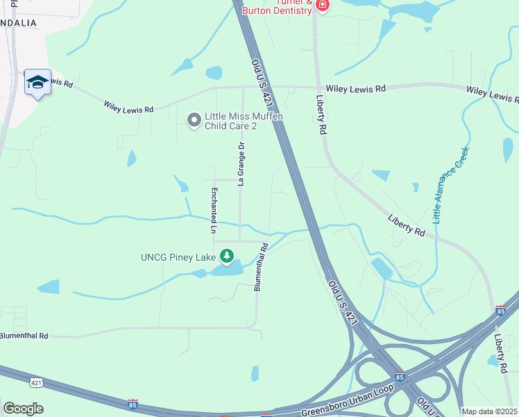 map of restaurants, bars, coffee shops, grocery stores, and more near 3924 Blumenthal Road in Greensboro