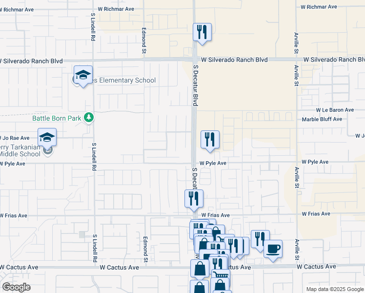 map of restaurants, bars, coffee shops, grocery stores, and more near 10035 Pipe Stone Street in Las Vegas