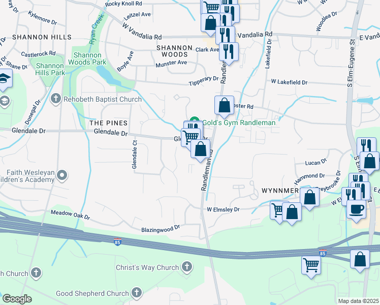 map of restaurants, bars, coffee shops, grocery stores, and more near 3228 Randleman Road in Greensboro