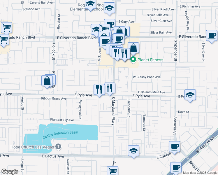 map of restaurants, bars, coffee shops, grocery stores, and more near 10050 Crisp Clover Street in Las Vegas