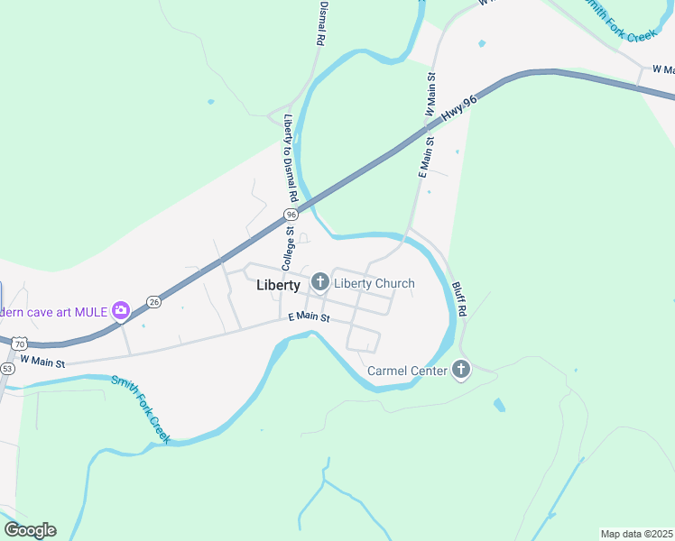 map of restaurants, bars, coffee shops, grocery stores, and more near 115 Lodge Street in Liberty