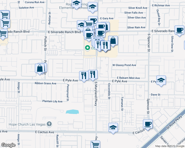map of restaurants, bars, coffee shops, grocery stores, and more near 10050 Crisp Clover Street in Las Vegas
