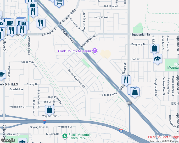map of restaurants, bars, coffee shops, grocery stores, and more near 1031 Pecos River Avenue in Henderson