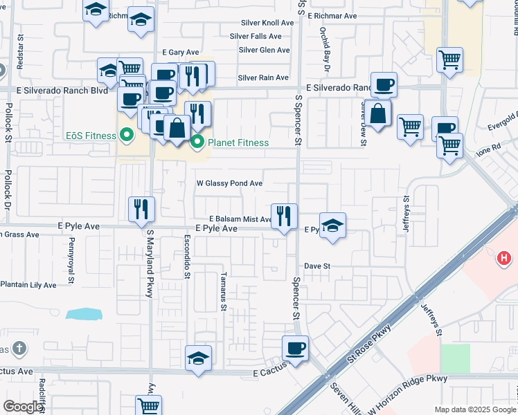 map of restaurants, bars, coffee shops, grocery stores, and more near 10056 South Mesquite Fork Court in Las Vegas