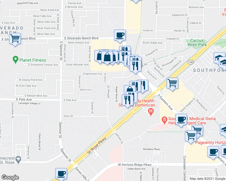 map of restaurants, bars, coffee shops, grocery stores, and more near 10022 Government Point Way in Las Vegas