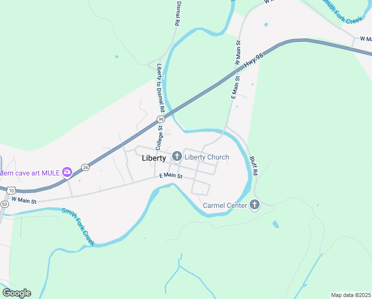 map of restaurants, bars, coffee shops, grocery stores, and more near 115 Lodge Street in Liberty