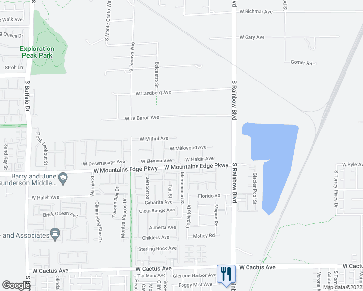 map of restaurants, bars, coffee shops, grocery stores, and more near 7114 West Mirkwood Avenue in Las Vegas