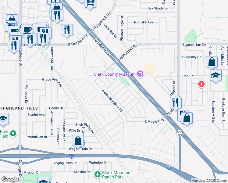 map of restaurants, bars, coffee shops, grocery stores, and more near 991 Klamath River Avenue in Henderson