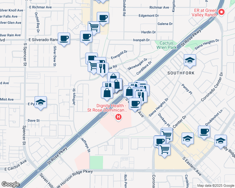 map of restaurants, bars, coffee shops, grocery stores, and more near in Henderson