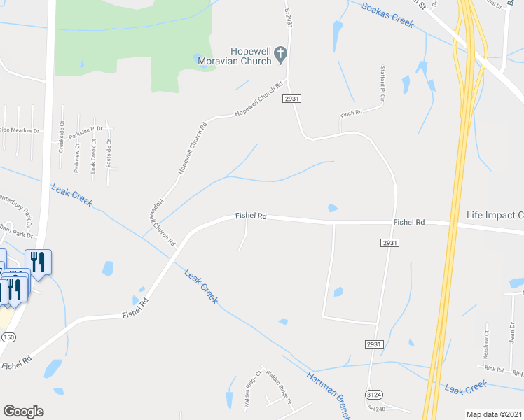 map of restaurants, bars, coffee shops, grocery stores, and more near 345 Fishel Road in Winston-Salem