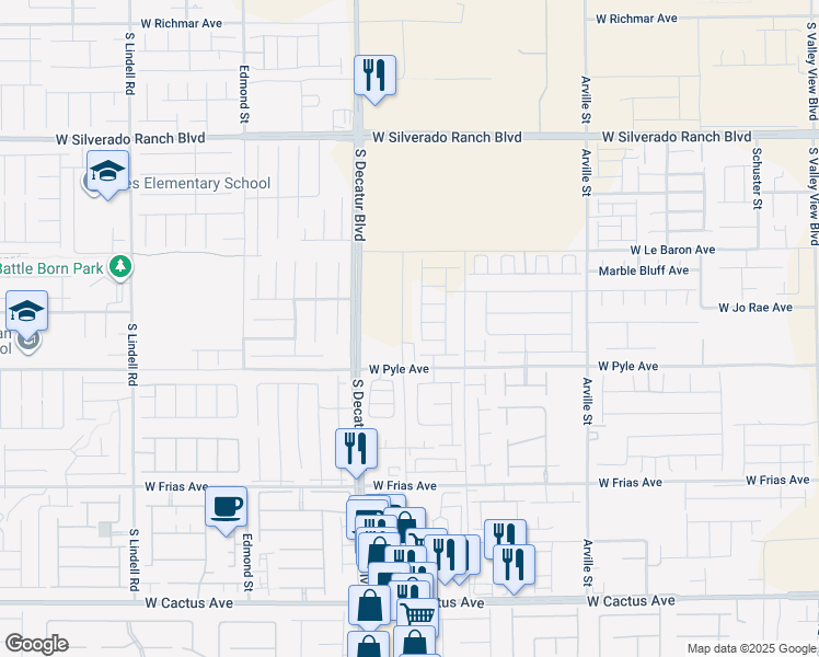 map of restaurants, bars, coffee shops, grocery stores, and more near 10032 South Ullom Drive in Las Vegas