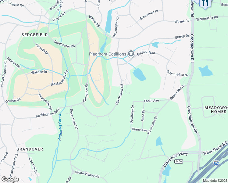 map of restaurants, bars, coffee shops, grocery stores, and more near 3510 Old Onslow Road in Greensboro
