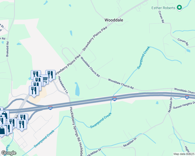 map of restaurants, bars, coffee shops, grocery stores, and more near 745 Wooddale Church Road in Knoxville