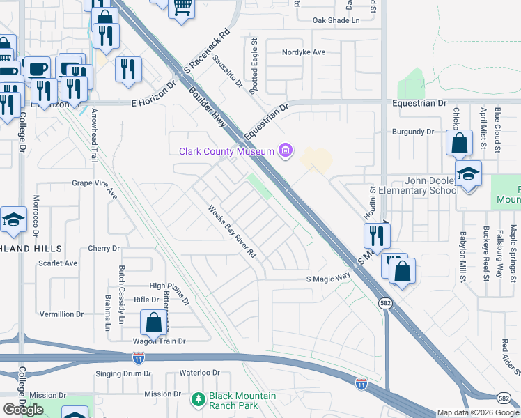 map of restaurants, bars, coffee shops, grocery stores, and more near 1022 Pecos River Avenue in Henderson