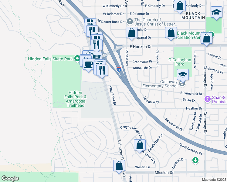 map of restaurants, bars, coffee shops, grocery stores, and more near 725 Wolf Point Street in Henderson