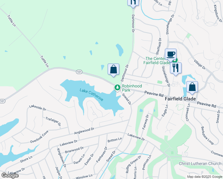 map of restaurants, bars, coffee shops, grocery stores, and more near 29 Lakeshore Terrace in Crossville