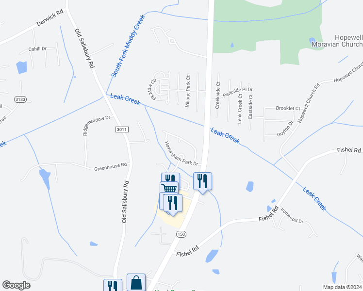 map of restaurants, bars, coffee shops, grocery stores, and more near 3005 Canterbury Park Court in Winston-Salem