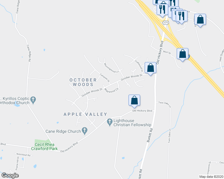 map of restaurants, bars, coffee shops, grocery stores, and more near 620 Waywood Circle in Nashville